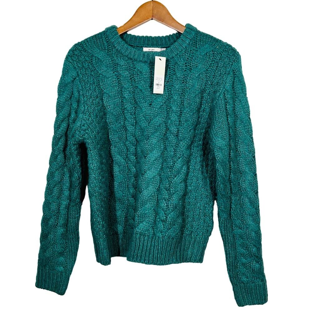 NEW! Mi Ami x Francesca's Cable Knit Sweater Soft Fuzzy Crewneck Green - M